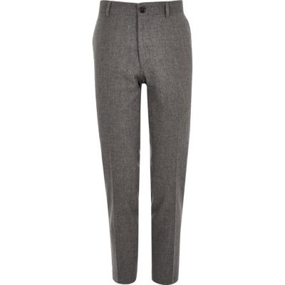 Grey wool blend skinny fit trousers